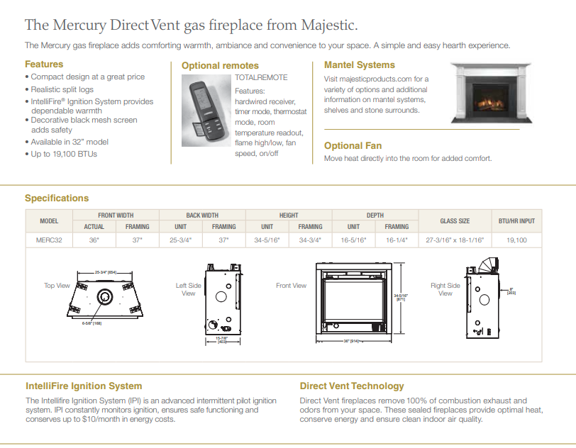 Majestic Mercury 32" Direct Vent Gas Fireplace