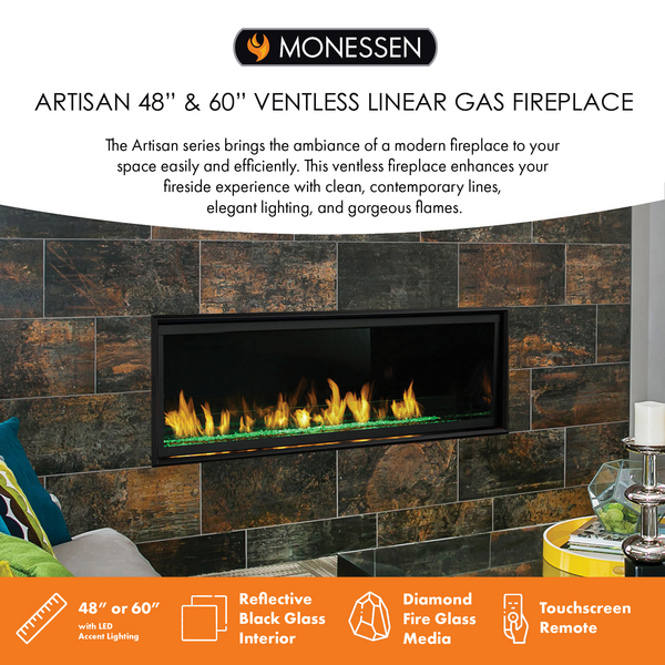 Monessen 60" Artisan Vent Free Linear Fireplace, IPI Touch